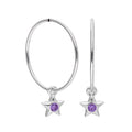 Sterling Silver CZ Crystal Birthstone Star 10 - 22mm Sleeper Hoop Earrings