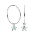 Sterling Silver CZ Crystal Birthstone Star 10 - 22mm Sleeper Hoop Earrings