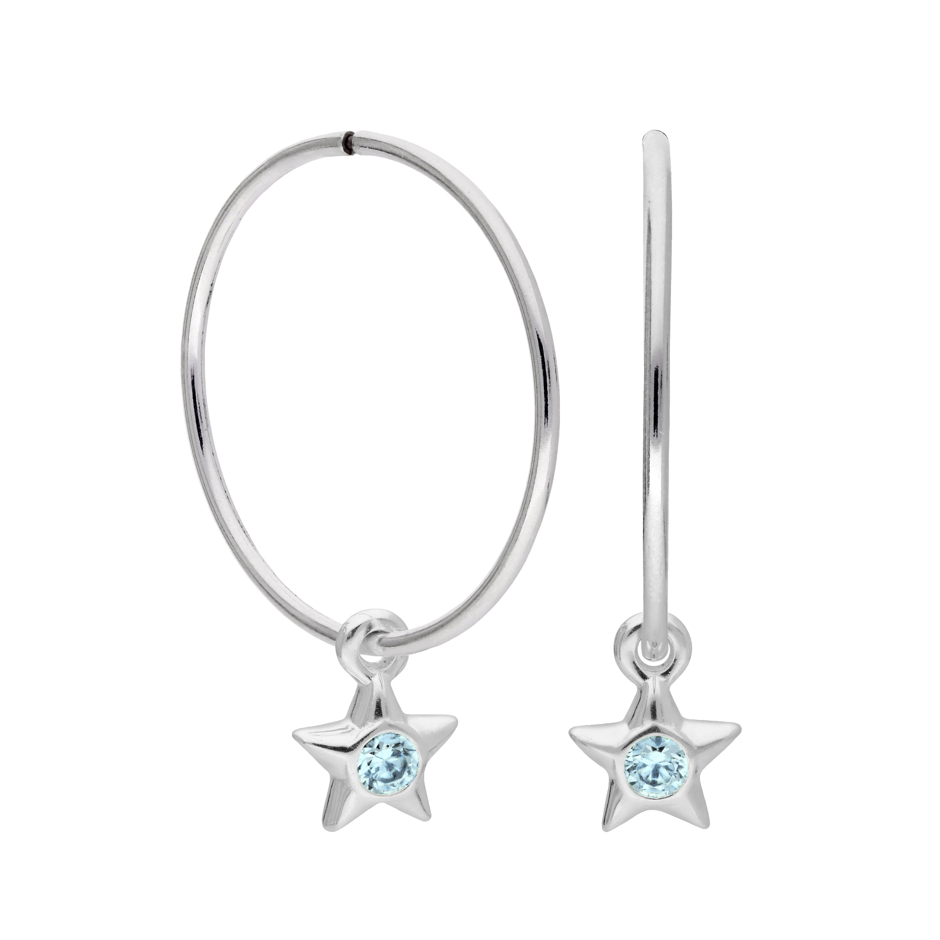 Sterling Silver CZ Crystal Birthstone Star 10 - 22mm Sleeper Hoop Earrings