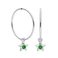 Sterling Silver CZ Crystal Birthstone Star 10 - 22mm Sleeper Hoop Earrings
