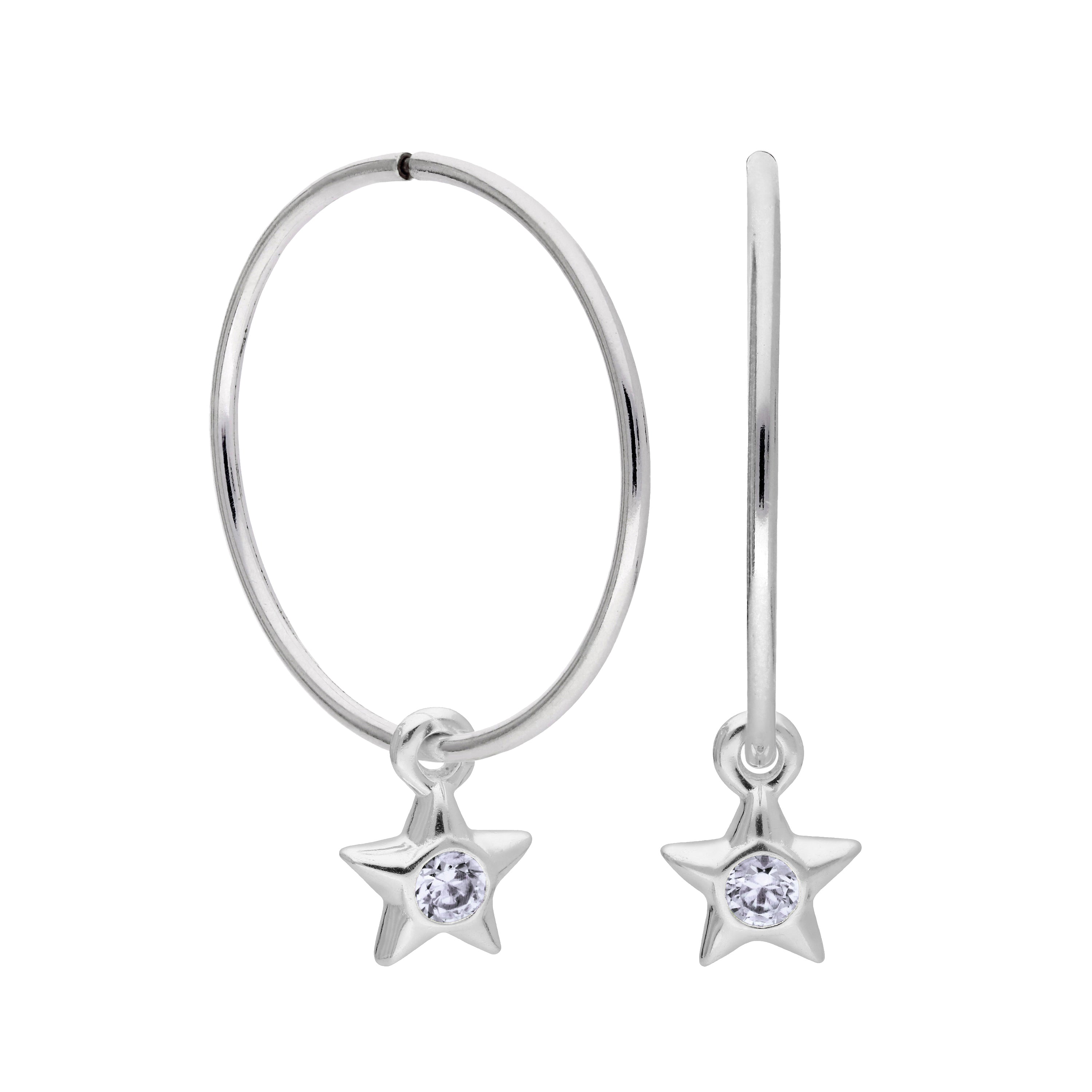 Sterling Silver CZ Crystal Birthstone Star 10 - 22mm Sleeper Hoop Earrings