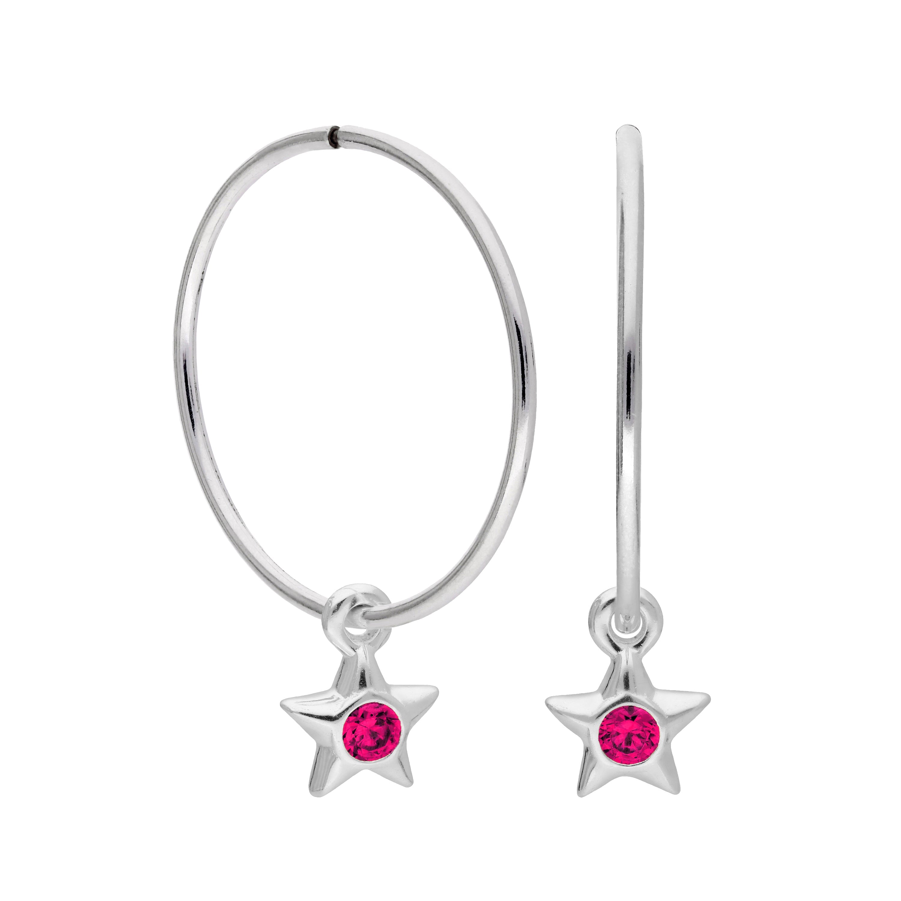 Sterling Silver CZ Crystal Birthstone Star 10 - 22mm Sleeper Hoop Earrings