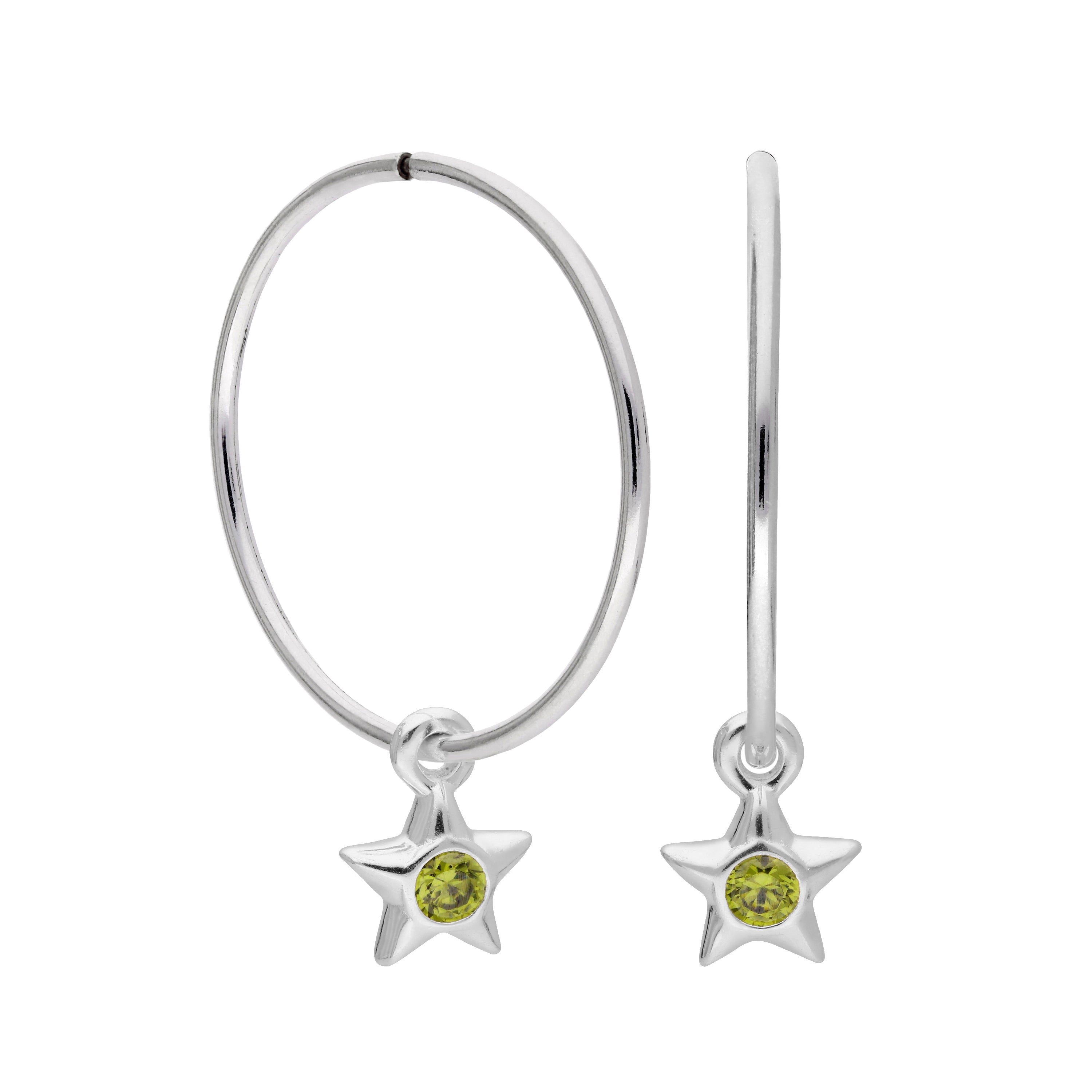 Sterling Silver CZ Crystal Birthstone Star 10 - 22mm Sleeper Hoop Earrings