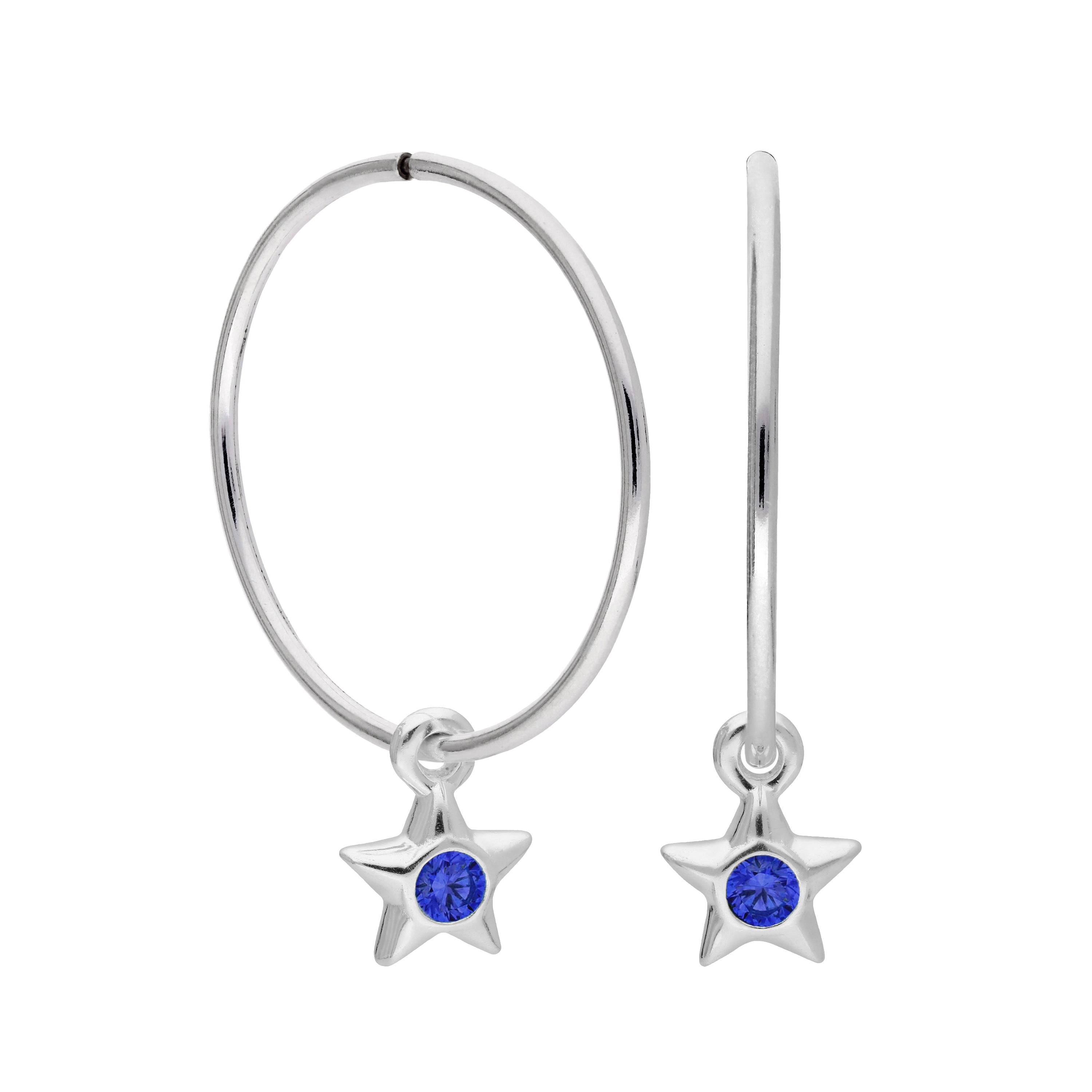 Sterling Silver CZ Crystal Birthstone Star 10 - 22mm Sleeper Hoop Earrings