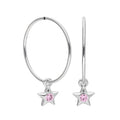 Sterling Silver CZ Crystal Birthstone Star 10 - 22mm Sleeper Hoop Earrings