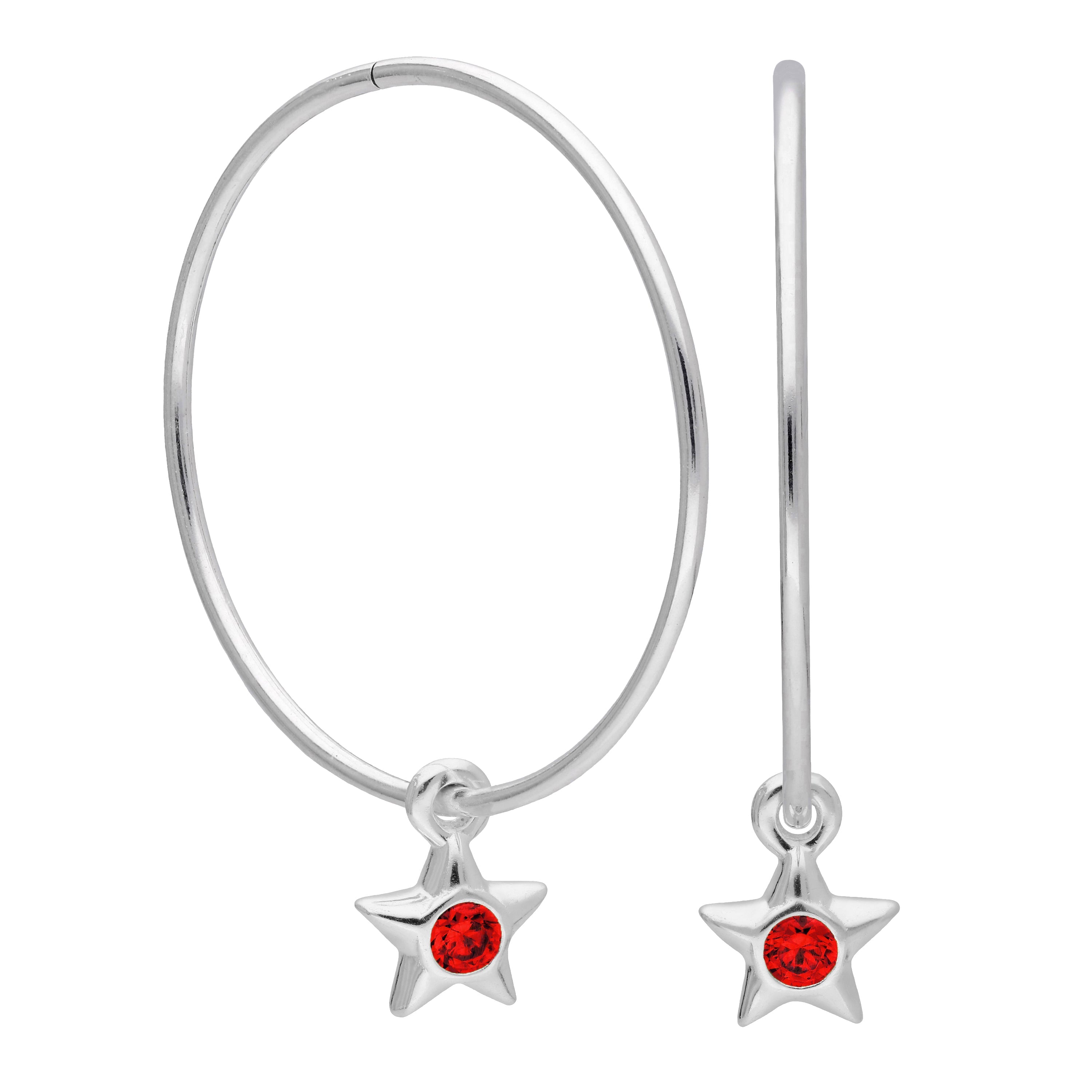 Sterling Silver CZ Crystal Birthstone Star 10 - 22mm Sleeper Hoop Earrings