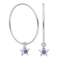 Sterling Silver CZ Crystal Birthstone Star 10 - 22mm Sleeper Hoop Earrings