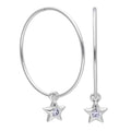 Sterling Silver CZ Crystal Birthstone Star 10 - 22mm Sleeper Hoop Earrings