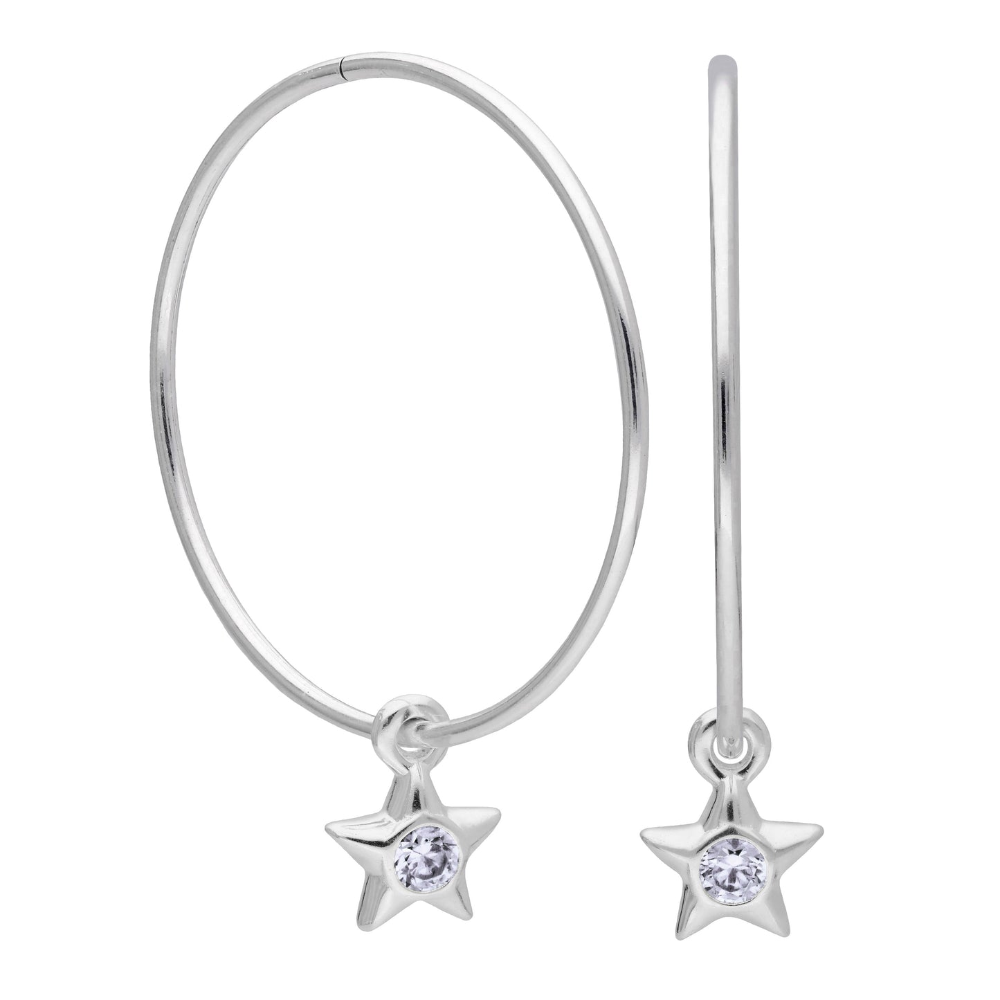 Sterling Silver CZ Crystal Birthstone Star 10 - 22mm Sleeper Hoop Earrings