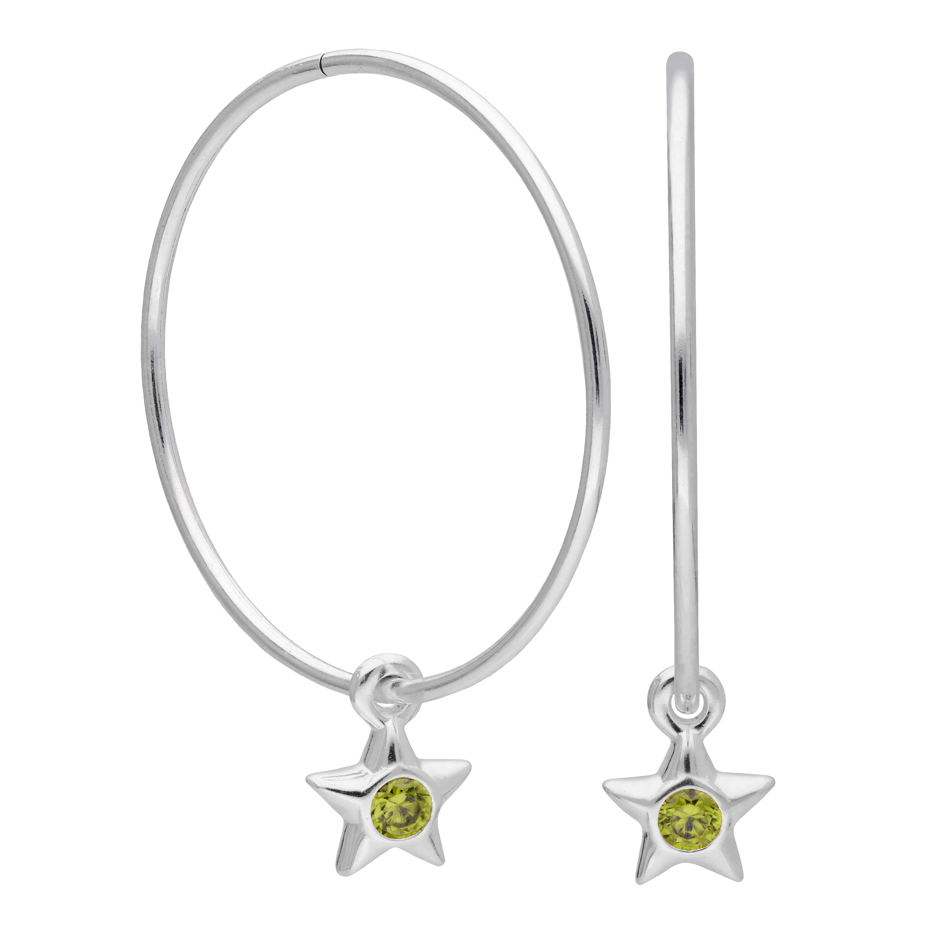 Sterling Silver CZ Crystal Birthstone Star 10 - 22mm Sleeper Hoop Earrings