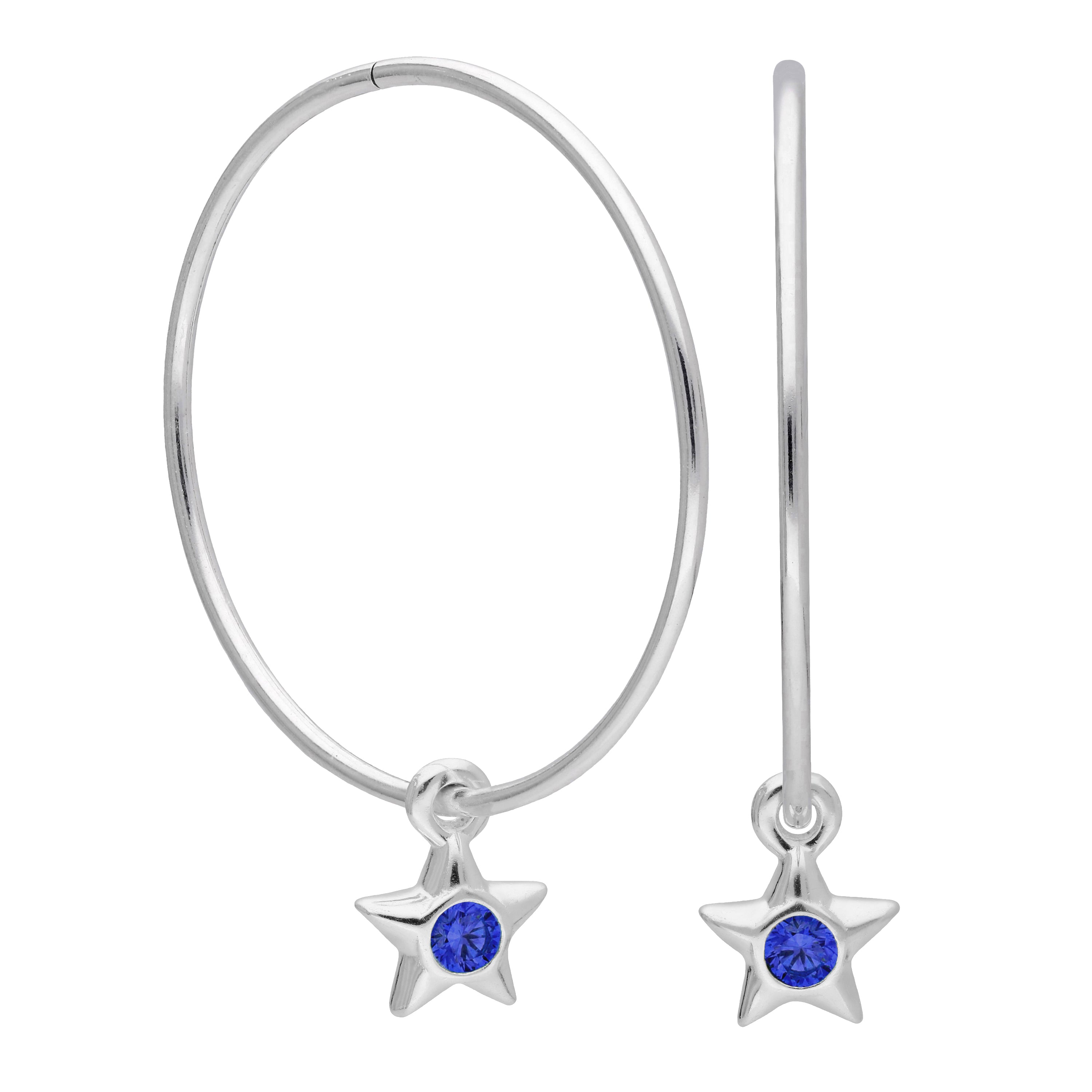 Sterling Silver CZ Crystal Birthstone Star 10 - 22mm Sleeper Hoop Earrings