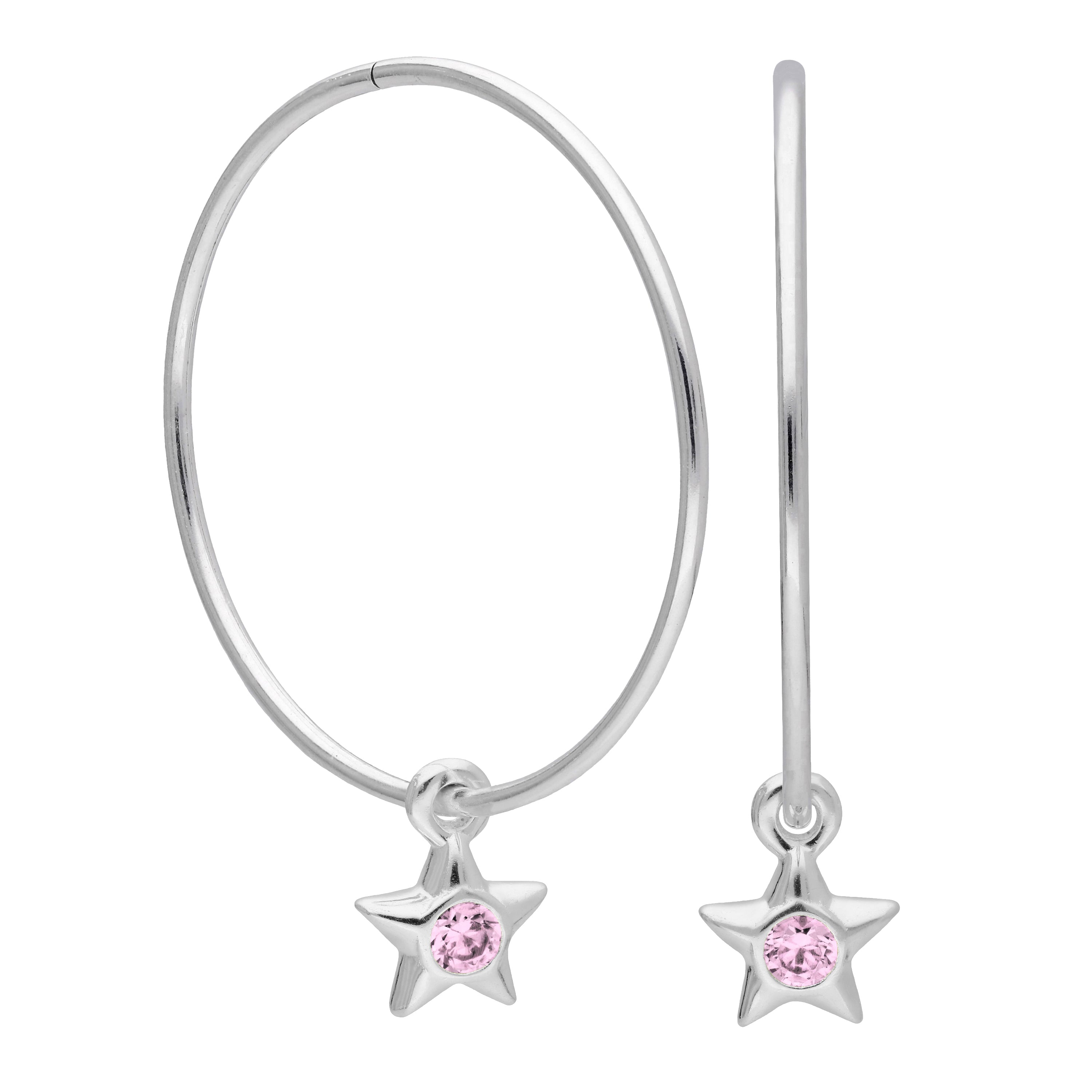 Sterling Silver CZ Crystal Birthstone Star 10 - 22mm Sleeper Hoop Earrings