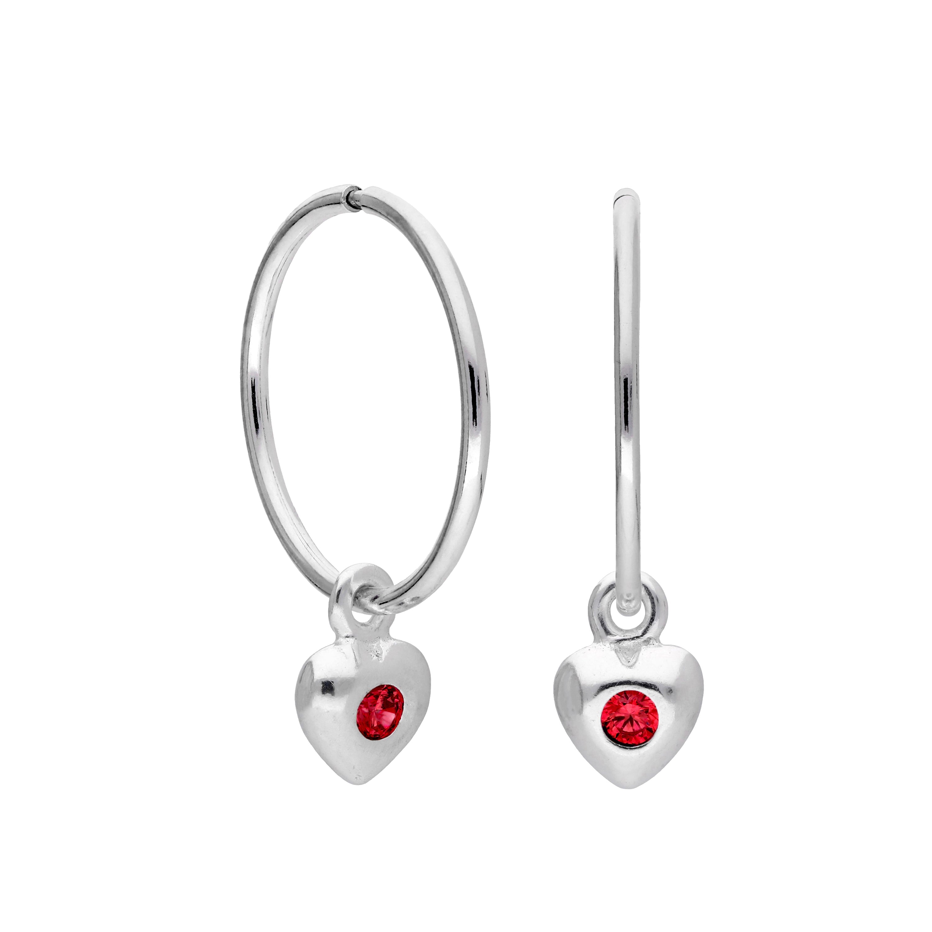 Sterling Silver CZ Crystal Birthstone Heart 10 - 22mm Sleeper Hoop Earrings