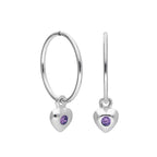 Sterling Silver CZ Crystal Birthstone Heart 10 - 22mm Sleeper Hoop Earrings