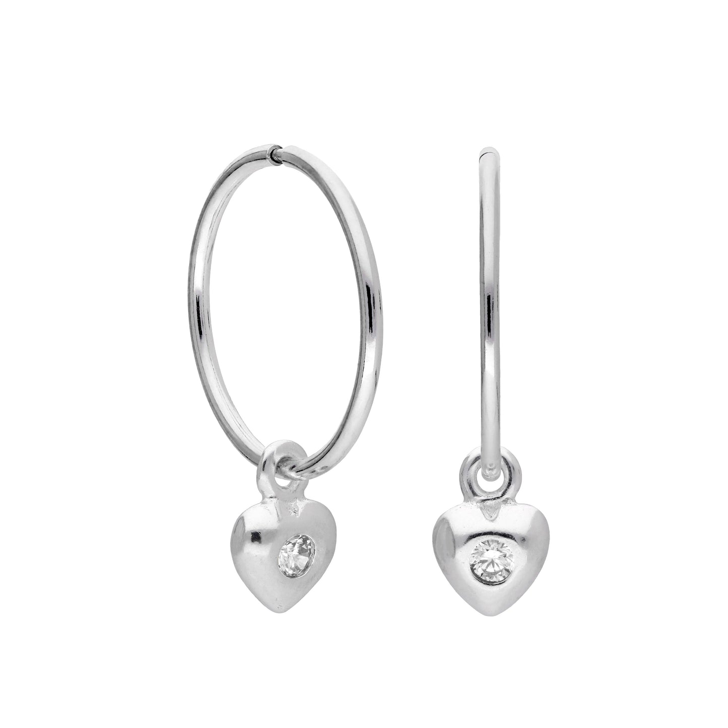 Sterling Silver CZ Crystal Birthstone Heart 10 - 22mm Sleeper Hoop Earrings