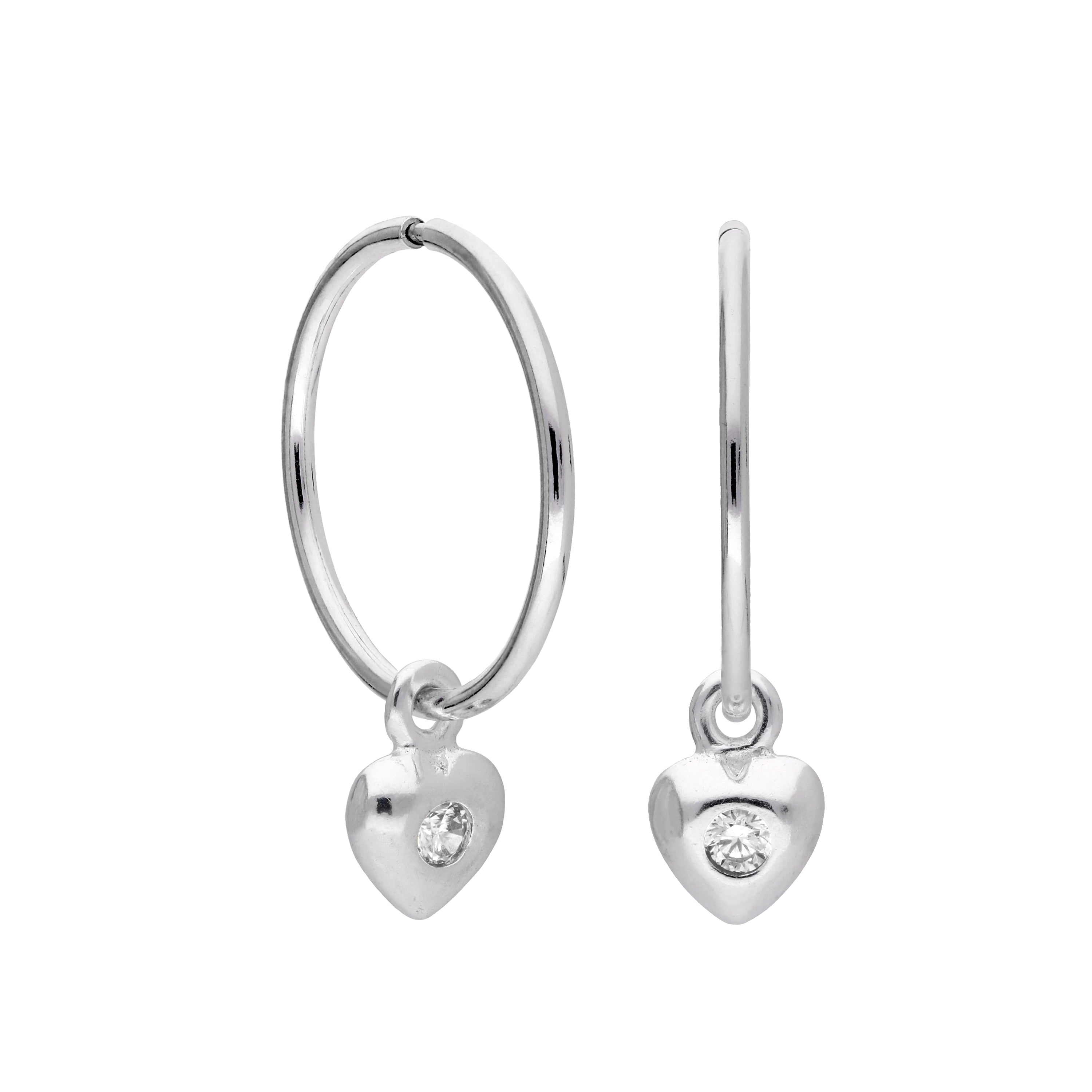Sterling Silver CZ Crystal Birthstone Heart 10 - 22mm Sleeper Hoop Earrings