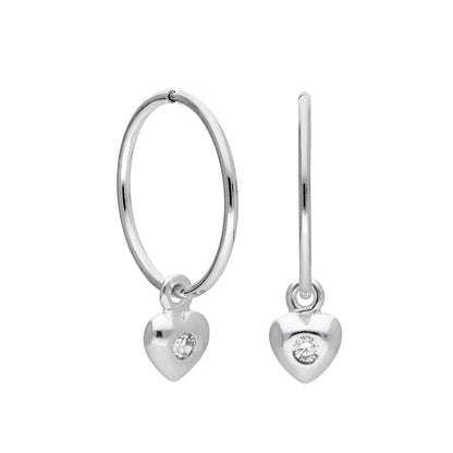 Sterling Silver CZ Crystal Birthstone Heart 10 - 22mm Sleeper Hoop Earrings