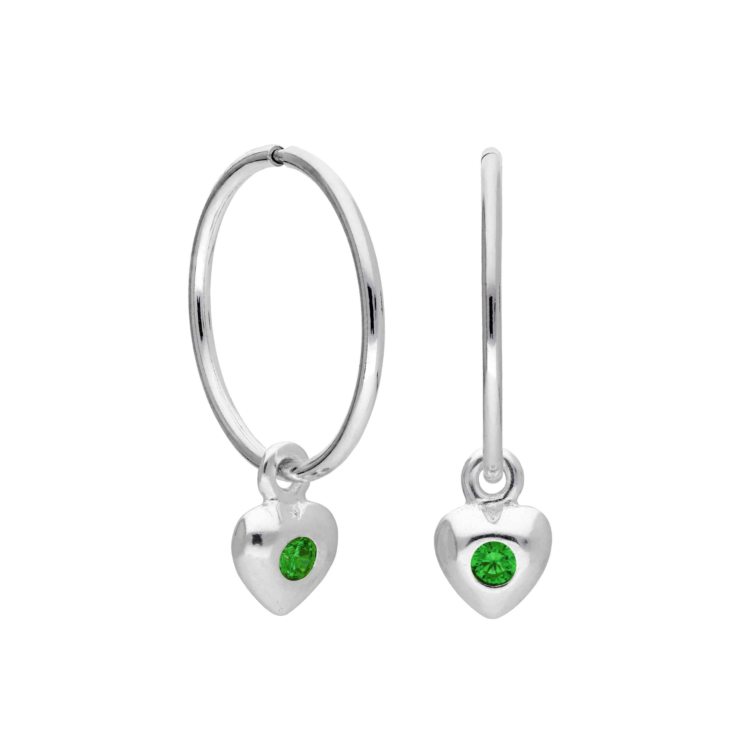 Sterling Silver CZ Crystal Birthstone Heart 10 - 22mm Sleeper Hoop Earrings