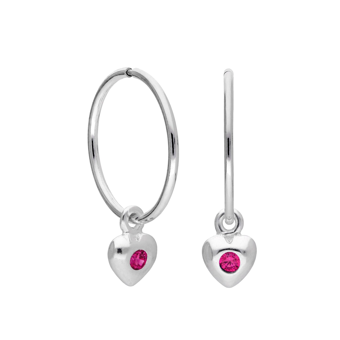 Sterling Silver CZ Crystal Birthstone Heart 10 - 22mm Sleeper Hoop Earrings