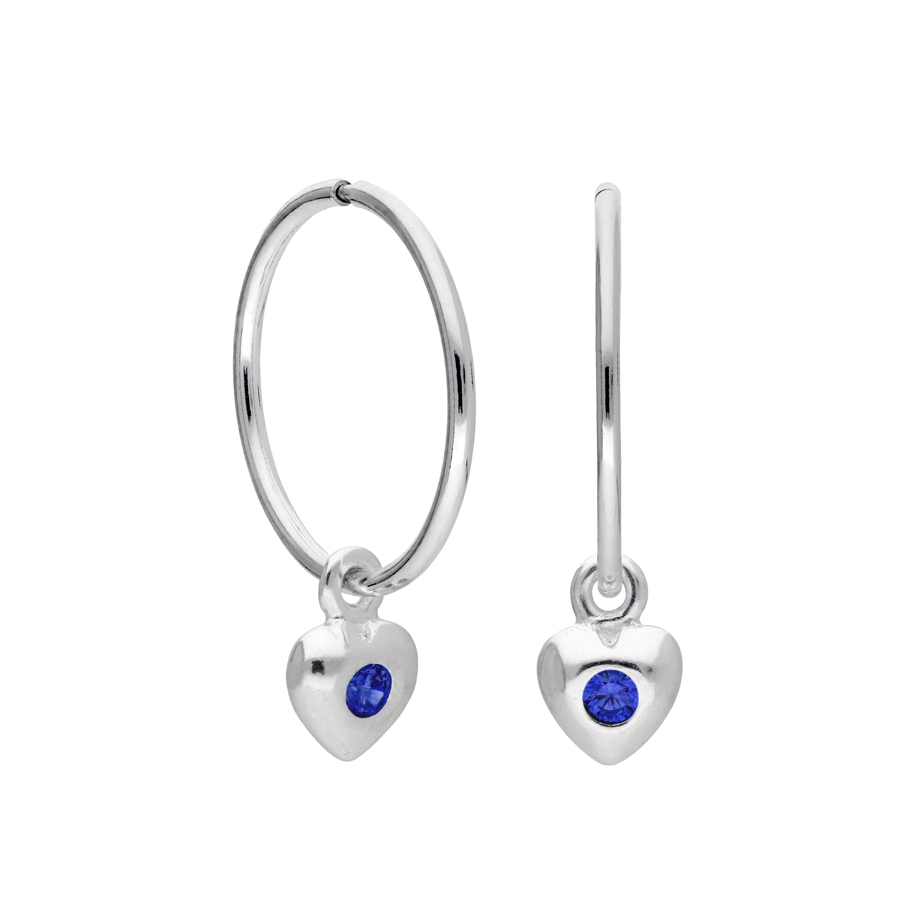 Sterling Silver CZ Crystal Birthstone Heart 10 - 22mm Sleeper Hoop Earrings