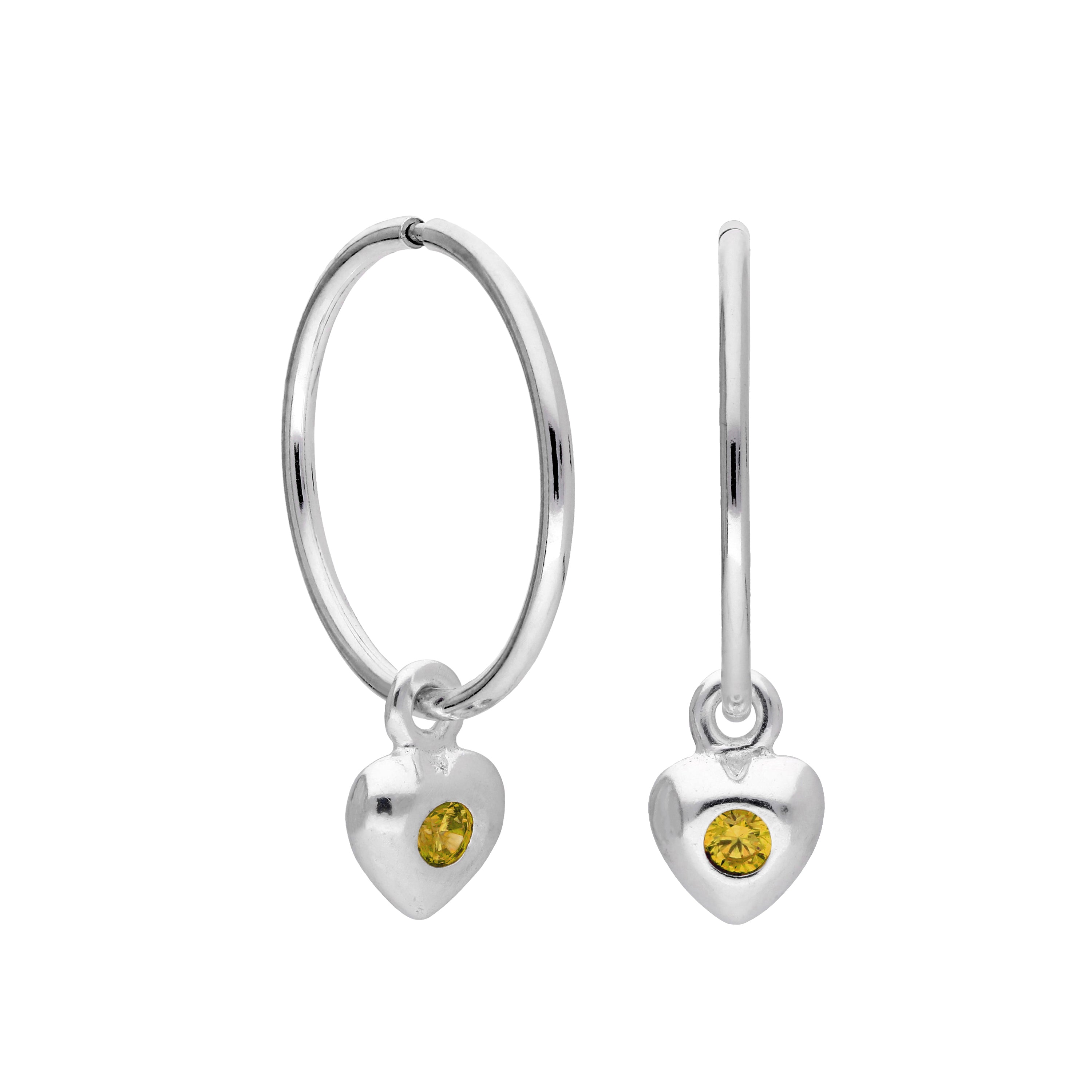 Sterling Silver CZ Crystal Birthstone Heart 10 - 22mm Sleeper Hoop Earrings