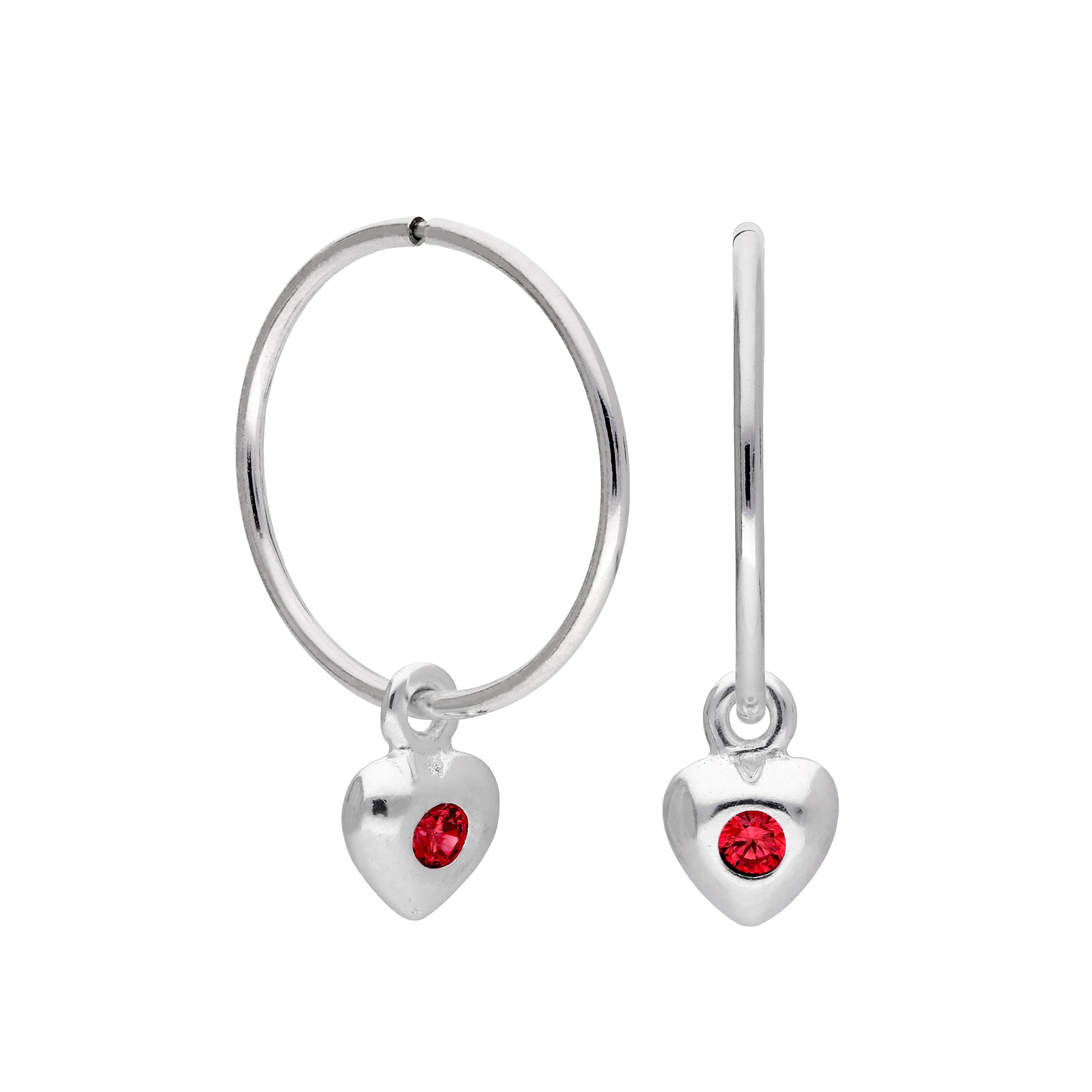 Sterling Silver CZ Crystal Birthstone Heart 10 - 22mm Sleeper Hoop Earrings