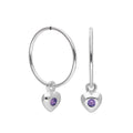 Sterling Silver CZ Crystal Birthstone Heart 10 - 22mm Sleeper Hoop Earrings