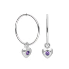 Sterling Silver CZ Crystal Birthstone Heart 10 - 22mm Sleeper Hoop Earrings