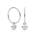 Sterling Silver CZ Crystal Birthstone Heart 10 - 22mm Sleeper Hoop Earrings