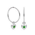 Sterling Silver CZ Crystal Birthstone Heart 10 - 22mm Sleeper Hoop Earrings