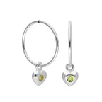 Sterling Silver CZ Crystal Birthstone Heart 10 - 22mm Sleeper Hoop Earrings