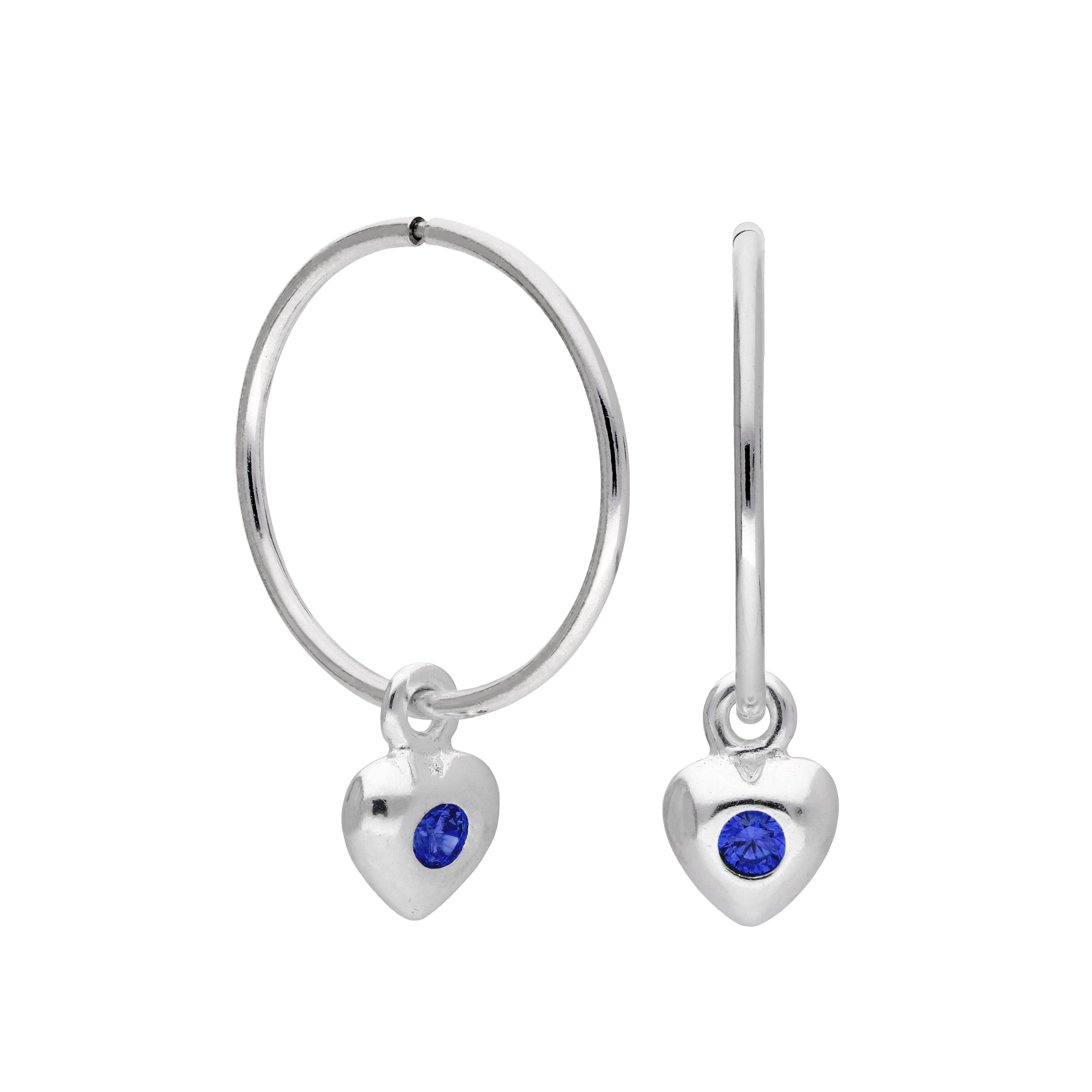 Sterling Silver CZ Crystal Birthstone Heart 10 - 22mm Sleeper Hoop Earrings