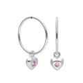 Sterling Silver CZ Crystal Birthstone Heart 10 - 22mm Sleeper Hoop Earrings
