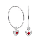 Sterling Silver CZ Crystal Birthstone Heart 10 - 22mm Sleeper Hoop Earrings