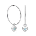 Sterling Silver CZ Crystal Birthstone Heart 10 - 22mm Sleeper Hoop Earrings