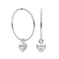 Sterling Silver CZ Crystal Birthstone Heart 10 - 22mm Sleeper Hoop Earrings
