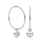 Sterling Silver CZ Crystal Birthstone Heart 10 - 22mm Sleeper Hoop Earrings