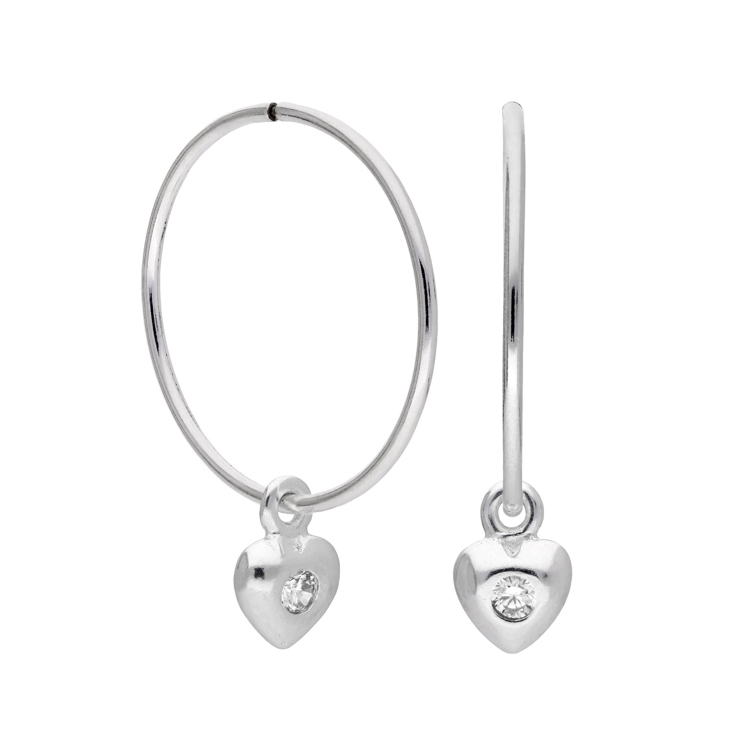 Sterling Silver CZ Crystal Birthstone Heart 10 - 22mm Sleeper Hoop Earrings