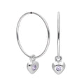 Sterling Silver CZ Crystal Birthstone Heart 10 - 22mm Sleeper Hoop Earrings