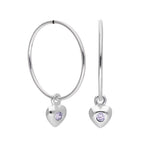 Sterling Silver CZ Crystal Birthstone Heart 10 - 22mm Sleeper Hoop Earrings