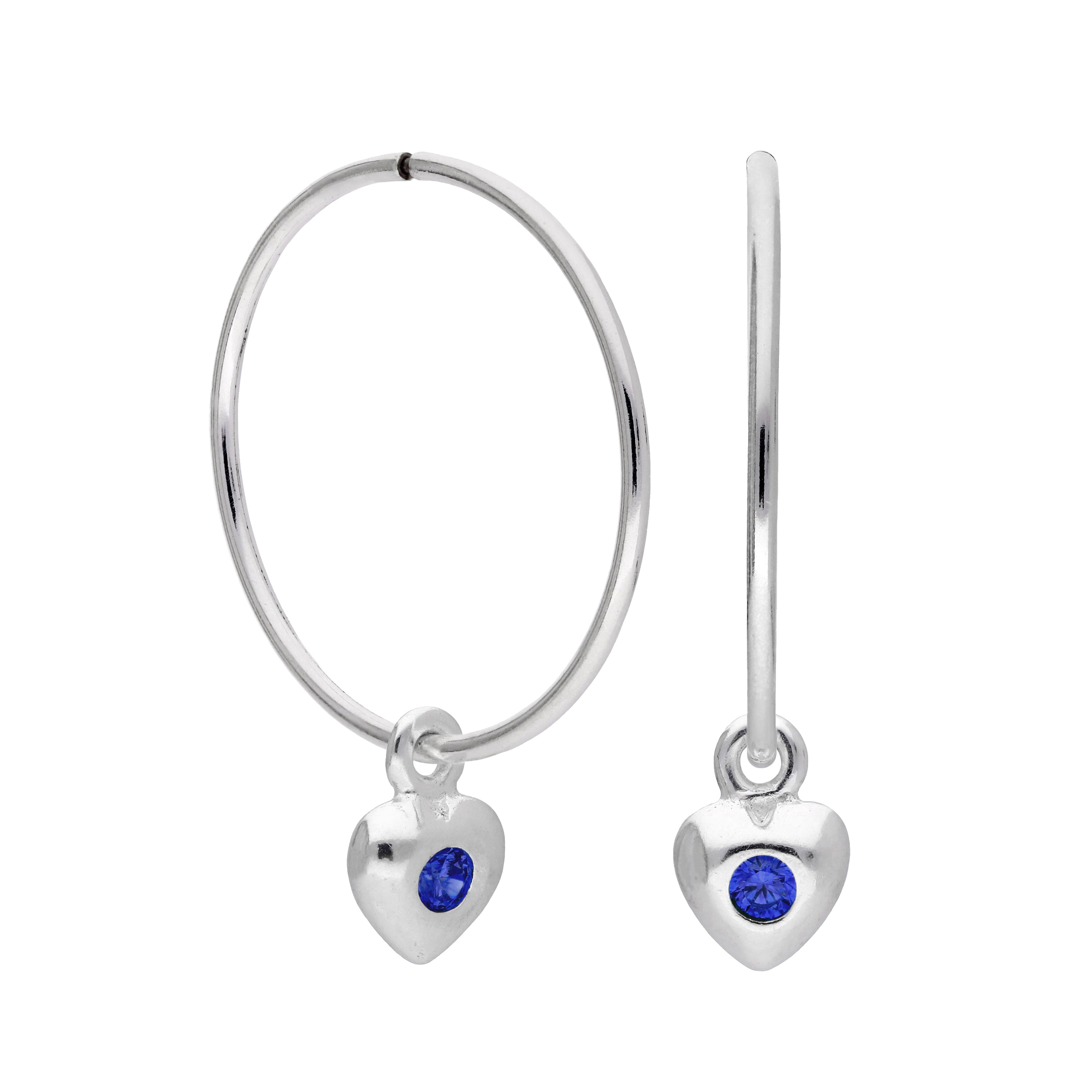 Sterling Silver CZ Crystal Birthstone Heart 10 - 22mm Sleeper Hoop Earrings