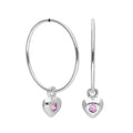 Sterling Silver CZ Crystal Birthstone Heart 10 - 22mm Sleeper Hoop Earrings