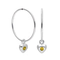 Sterling Silver CZ Crystal Birthstone Heart 10 - 22mm Sleeper Hoop Earrings