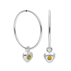 Sterling Silver CZ Crystal Birthstone Heart 10 - 22mm Sleeper Hoop Earrings