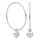 Sterling Silver CZ Crystal Birthstone Heart 10 - 22mm Sleeper Hoop Earrings