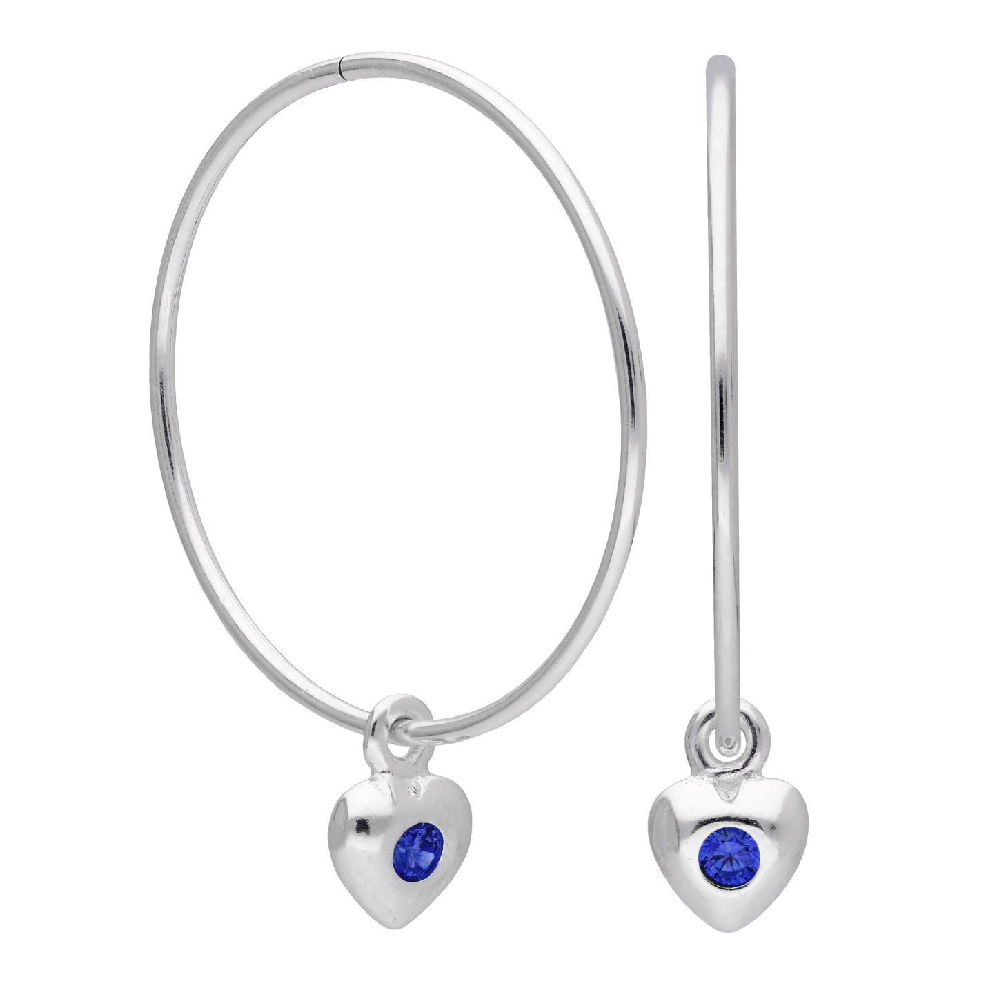 Sterling Silver CZ Crystal Birthstone Heart 10 - 22mm Sleeper Hoop Earrings