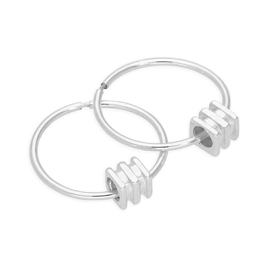 Sterling Silver 4mm Square Bead 14 - 22mm Sleeper Hoop Earrings