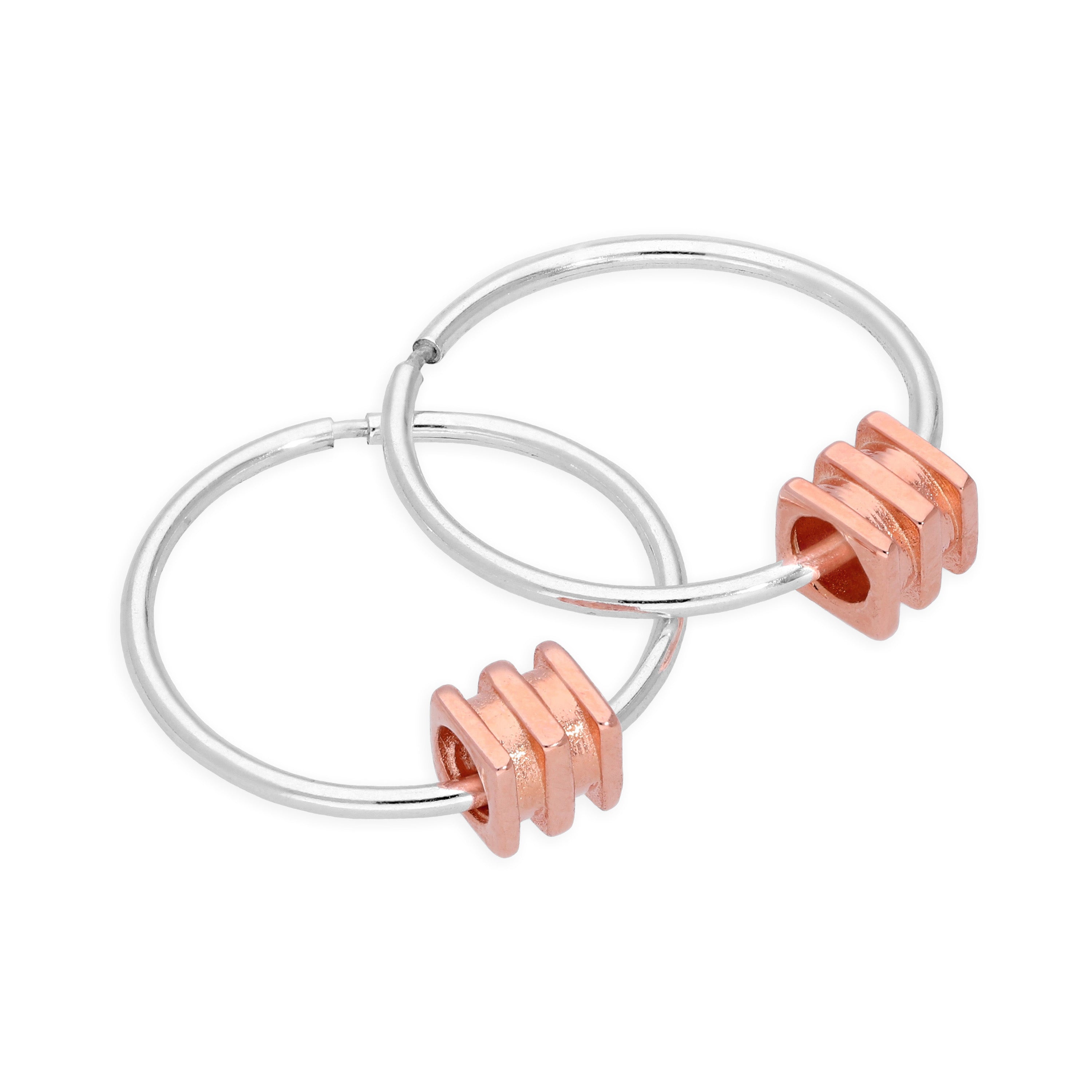 Rose Gold Plated Sterling Silver 4mm Square Bead 14 - 22mm Sleeper Hoop Earrings