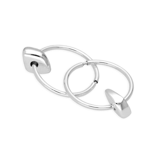 Sterling Silver Thin Nugget Bead 12 - 22mm Sleeper Hoop Earrings