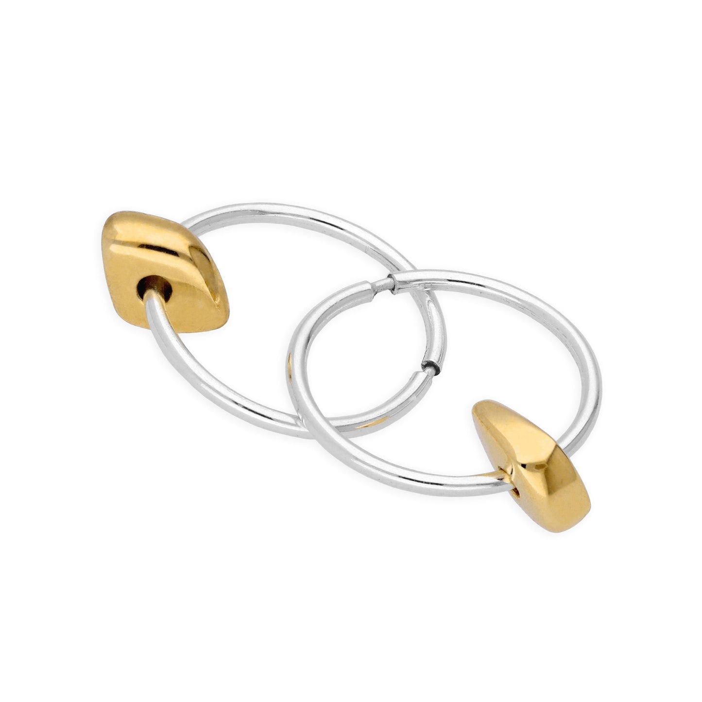 Gold Plated Sterling Silver Thin Nugget Bead 12 - 22mm Sleeper Hoop Earrings